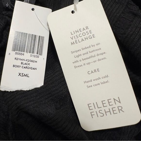 EILEEN FISHER BLACK OPEN KNIT CROP BOXY CARDIGAN NWT XS MINIMALIST‎ - Picture 5 of 10